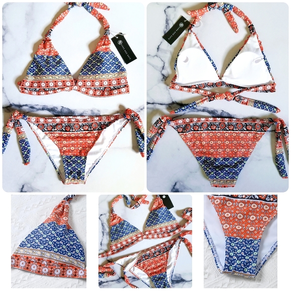 PLZ READ INFO IN DETAILS Boho Halter Bikini Top and Self-Tie Bikini Bottom Set - Picture 6 of 8